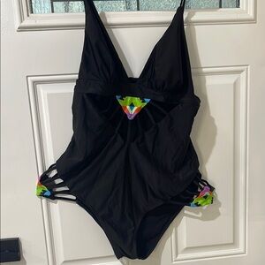 Black Swimsuit with Colorful Accents